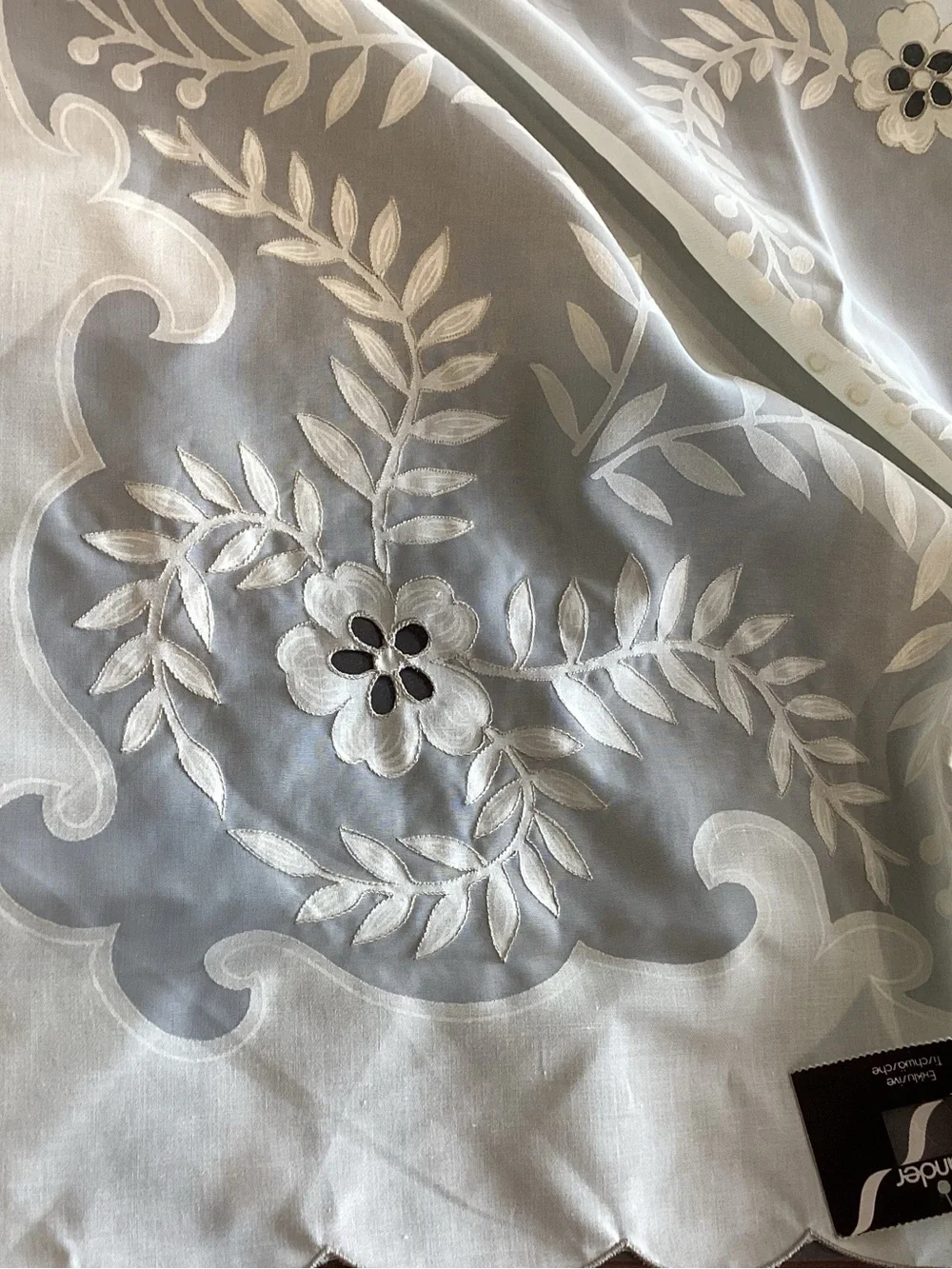 New 51” X  67” Off White Cotton Poly Sander Tablecloth Cut Work Embroidery